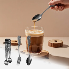 Stainless Steel Rose Ice Clip Spoon Fork Set | Vintage Polished Utensils | Rust-Resistant | Dessert/Coffee Bar Tools | 3-Pc