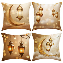 Set of 4 Ramadan Pillow Cases Decorative Islamic Lunar and Lantern Design Pillow Cases 18x18 inch/45x45cm Type 3