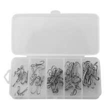 50pcs Saltwater Double Hook Dual High Carbon Steel Black Fishing Hooks 8#-1#