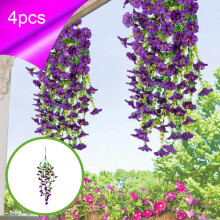 4-Pack 29.9" Simulation Admiralty Willow Rattan Vines, Artificial Green Plants for Wall Hanging, Fake Flowers for Home and Wedding Decoration, Purple