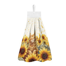 Sunflower & Cat Hand Towels – Hanging, Dual-Purpose, Machine Washable, with Loop – Compatible with Kitchen & Bathroom