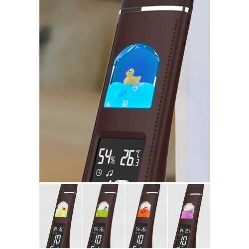 Foldable desk lamp LED night light with LCD screen in brown with a motif 2