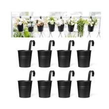 8Pcs 4" Black Iron Hanging Flower Pots with Drainage & Detachable Hooks – Indoor/Outdoor, Compatible with Railing/Fence
