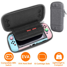 EVA Hard Shell Carrying Case Compatible with Nintendo Switch – 10 Game Slots, Screen Protector, Grey