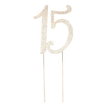Cake Topper Crystal Rhinestones 15th Birthday Gold