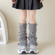 Girls Lolita Sock Leg Warmers Winter Sweet Bow Pompom Color Block Knitted Over-the-Knee Kawaii Y2k