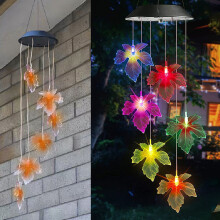 Home Items Clearance Sale Solar Outdoor Waterproof Maple Leaf Wind Chime Garden Decorative Led Hanging Lamp