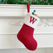Red Knit Hosiery Christmas Stockings Personalized Embroidered Letter for Family Holiday Xmas Party Decor Childrens Candy Gift Bag