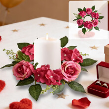 20CM Silk Rose Wreath Party Gathering Wedding Valentines Day Candlestick and Candle Decor for Home Table