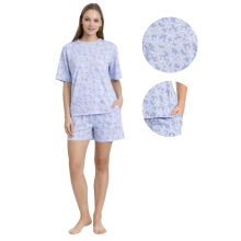 Naisten XL-kokoiset puuvillaiset pyjamat, lyhythihaiset ja väljät shortsit, sopivat hyvin kesätaskuihin