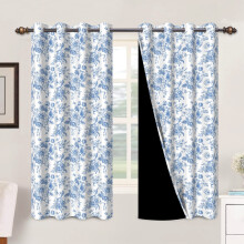 Mizhona Blue Blackout Curtains Rustic Flower Leaves Print 2