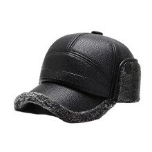 Men's Winter Cap Faux Leather Earflaps Fur-Lined Adjustable