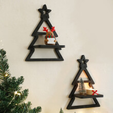 Christmas Tree Floating Shelves Wooden Christmas Candle Wall Rack Boho Floating Shelves Wall Storage Rack Wall Decor for Bedroom