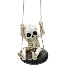 High-density Resin Skeleton Decor Swinging Skeleton Decoration Dynamic Suspension Halloween Prop Outdoor Resin Skeleton on Tire Swing Yard for Garden