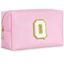 Preppy Leather Waterproof Makeup Bag – Personalized Initial Pouch, Christmas & Birthday Gift for Girls/Women, Compatible with Travel