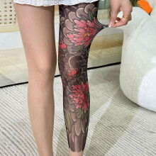 Polyester Sexy Printed Tights with Fake Tattoo Peony Design for Couples and Daily/Party Wear