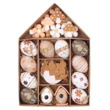 Easter Wooden Ornament Set with Decorative Eggs Flowers and Mushrooms for Home Party Holiday Display Crafts