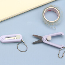 Portable Telescopic Folding Scissors, Stainless Steel Blade, Ergonomic Plastic Handle, Blue/Pink/Purple/Gray/Green, 6.2x5.3cm, Compatible with Travel