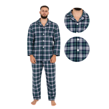 Herre XXL Etamine pyjamas, lange ærmer og bukser, knapkrave, komfortabel
