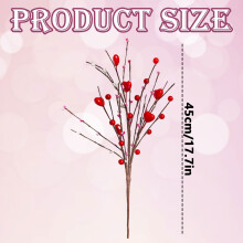 Red Heart Berry Artificial Flowers - Valentine’s Day Gift Set of Faux Berry Stems for Table, Wedding, Party Decor, 6 Pcs