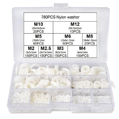 White Plastic Flat Washers Nylon Assortment Set 780 Pcs 9