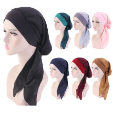 Women Bonnet Vintage Imitation Silk Solid Color Long Hair Lady Turbans for Sleeping,Grey