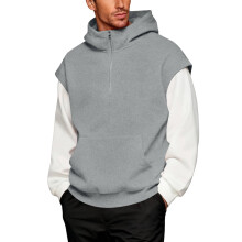 Men's Oversized Quarter Zip Hoodie - Drop Shoulder Casual Daily Sweatshirt - Gray - Size M
