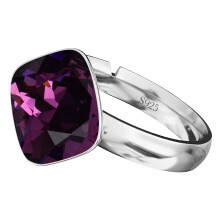 Sølv Rhombus Ring med Mærket Krystal - Ametyst - 925 Sølv - Universal Justerbar
