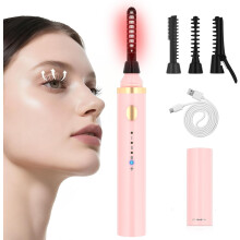 10s Fast Heating Eyelash Curler, Natural Curling, 3 Temperature Settings, Rechargeable Electric Lash Curler for Women with 3 Brush Heads, Pink