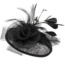 Fascinator Hat, Hair Clip Hat for Women, Fibre Feather Flower Bowler, Small Veil Wedding Party Hat Tea Hat Headpiece for Cocktail Party, Black
