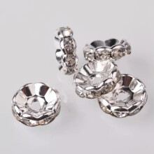 50pcs 5/6/8/10/12mm Rondelle Gold/Silver Crystal Rhinestones Metal Spacer Beads-Silver-5mm