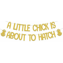 Farm-themed chick hatch banner, baby shower & 1st birthday decor, gold accents – compatible with standard party supplies