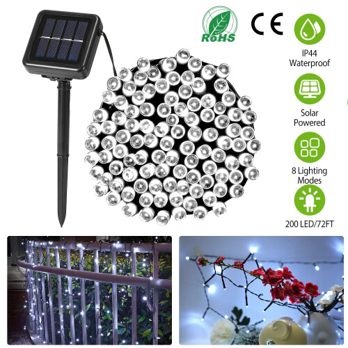 Solar String Lights White 200LED 22M 8 Modes Waterproof 2PCS