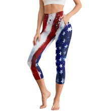 American Flag Printed Capri Leggings for Women High Waisted Yoga Pants Lightweight Workout Leggings for Sports, XS