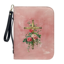 Crossed Roses PU Leather Bible Case for Women & Men – Lightweight, Detachable Wristlet Strap, XL Size, Bible Accessories, Compatible with Standard