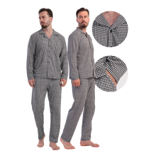 Herrepyjamas i bomuld, lange ærmer, lange bukser, Vienetta L, lynlås