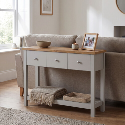 Vida Designs (Grey & Oak) Arlington 3 Drawer Console Table Hallway Unit