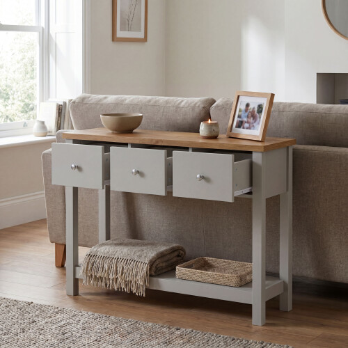 Vida Designs (Grey & Oak) Arlington 3 Drawer Console Table Hallway Unit 1