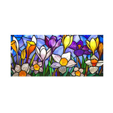Retro Magnolia Flowers Window Privacy Film, Static Cling Stained Glass Decals, Colorful Floral Sun Blocking Window Sticker, Removable,P