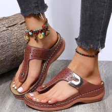Women's Arch Support Sandals – Solid Color, Thick Heel, Hollow Design – Casual Summer Beach & Outdoor Flip-Flops