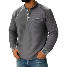 Men's Casual Loose Button Waffle Hoodie - Gray - Size XL