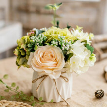 Flower Decor, Faux Flowers In Vase, Small Flower Vases For Tables, Silk Rose Potted Bouquet for Home Office Kitchen Wedding Party Decor