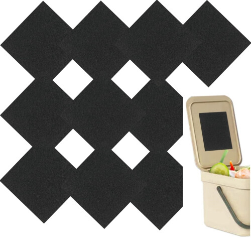 10 Pcs Square Kitchen Compost Bin Charcoal Filter Replacements, Compost Pail Replacement Carbon Filters, 4.7inch, Black