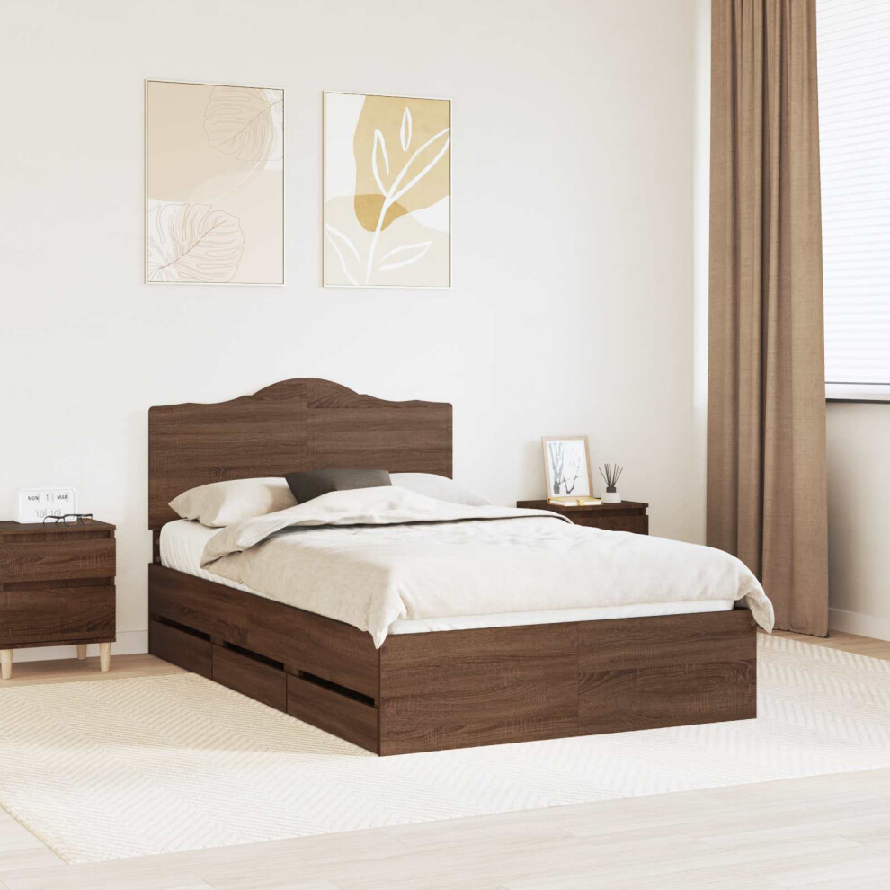 Vidaxl Bed Frame With Drawer Brown Oak 120 X 190 Cm Engineer Wood