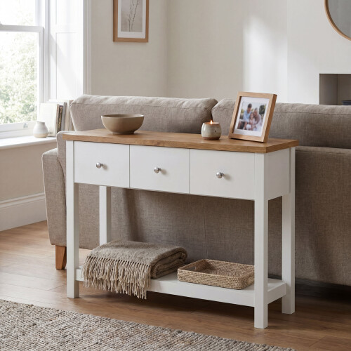 Vida Designs (White & Oak) Arlington 3 Drawer Console Table Hallway Unit 1