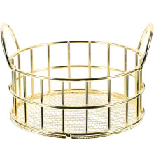 Mini Round Wire Basket with Handle for Office Storage - Golden Iron Organizer