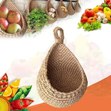 Hanging Wall Vegetable Fruit Baskets,Jute Eco Teardrop Hanging Basket, Bohemian Handwoven Wall Mount Fruit Or Veggie Basket For Home Kitchen