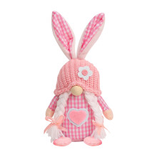 8.27in Easter Bunny Gnome Plush Dolls - Pink Heart & Green Carrot Styles for Easter Table Decor & Kids Gifts (Pink)