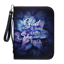 Fantasy Flower PU Leather Bible Cover for Women & Men – Compatible with Standard Bibles, Detachable Wristlet Strap, Large Church Bag Gift