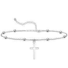 Sterling Silver Christian Cross Anklet for Women Adjustable